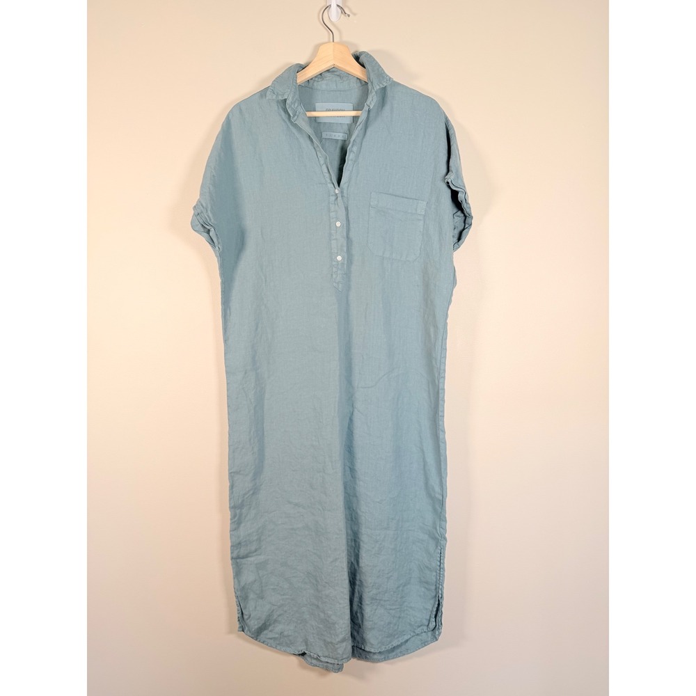 Maxi Shirt Dress in Light Blue - Women's Casual Linen Maxi - Picture 2 of 8